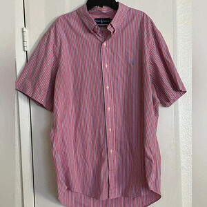 RALPH LAUREN POLO BUTTON UP SHIRT SLEEVE COLLARED SHIRT SIZE XL PINK BLUE STRIPE